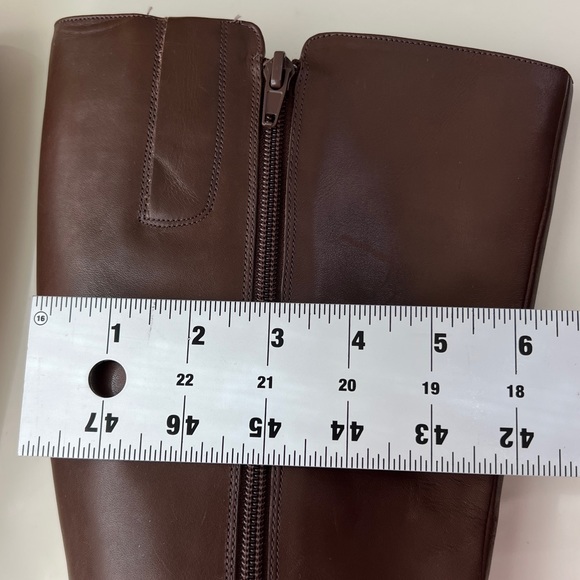 Nine West Sz 7 Varin Wide Calf Brown Leather Wood Wedge Knee High Boots - Picture 3 of 15